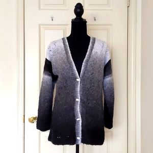 White, Black and Multi Shades of Grey with Knit Pattern Cardigan Sweater.